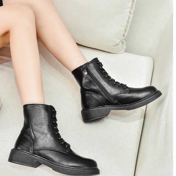 Mid-heel chunky heel and fleece lace-up side zip M - Picture 1 of 8